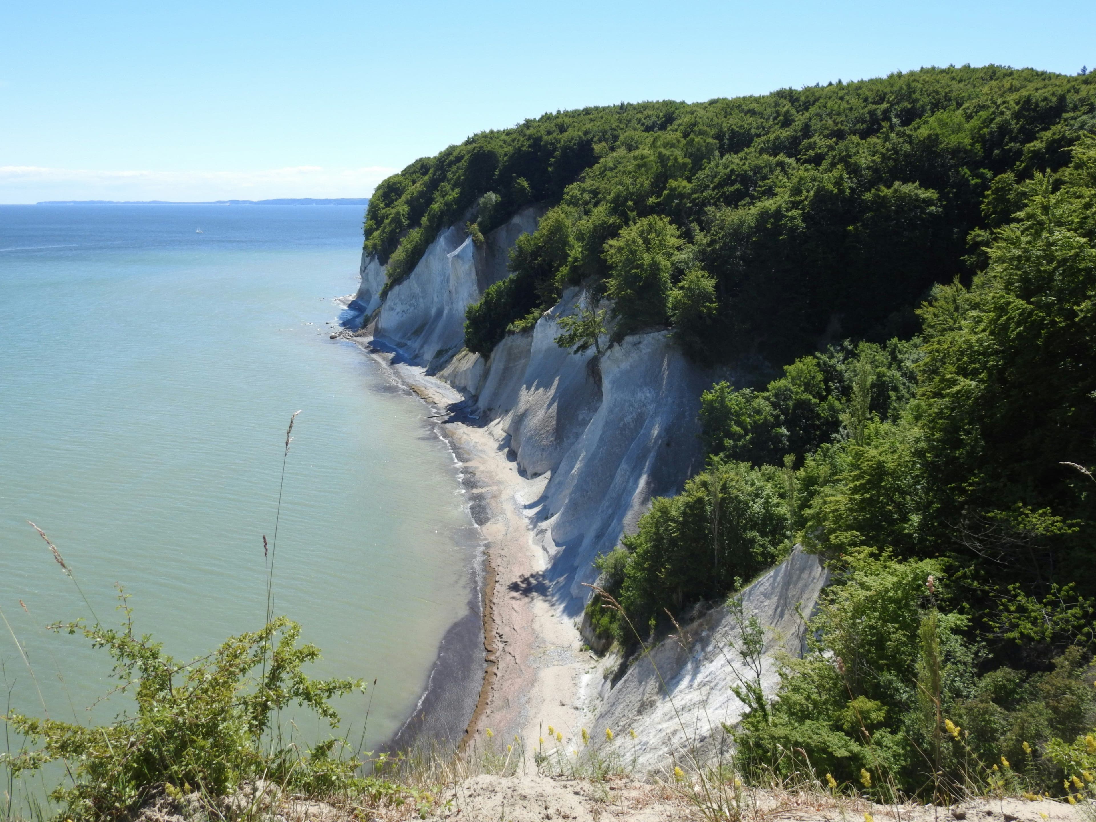 Aerial view of Jasmund National Park cliffs and ocean