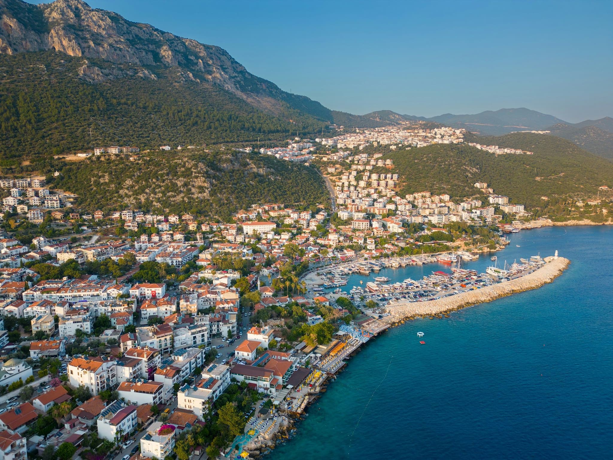 Aerial view of Kaş and its harbour on the Mediterranean coast