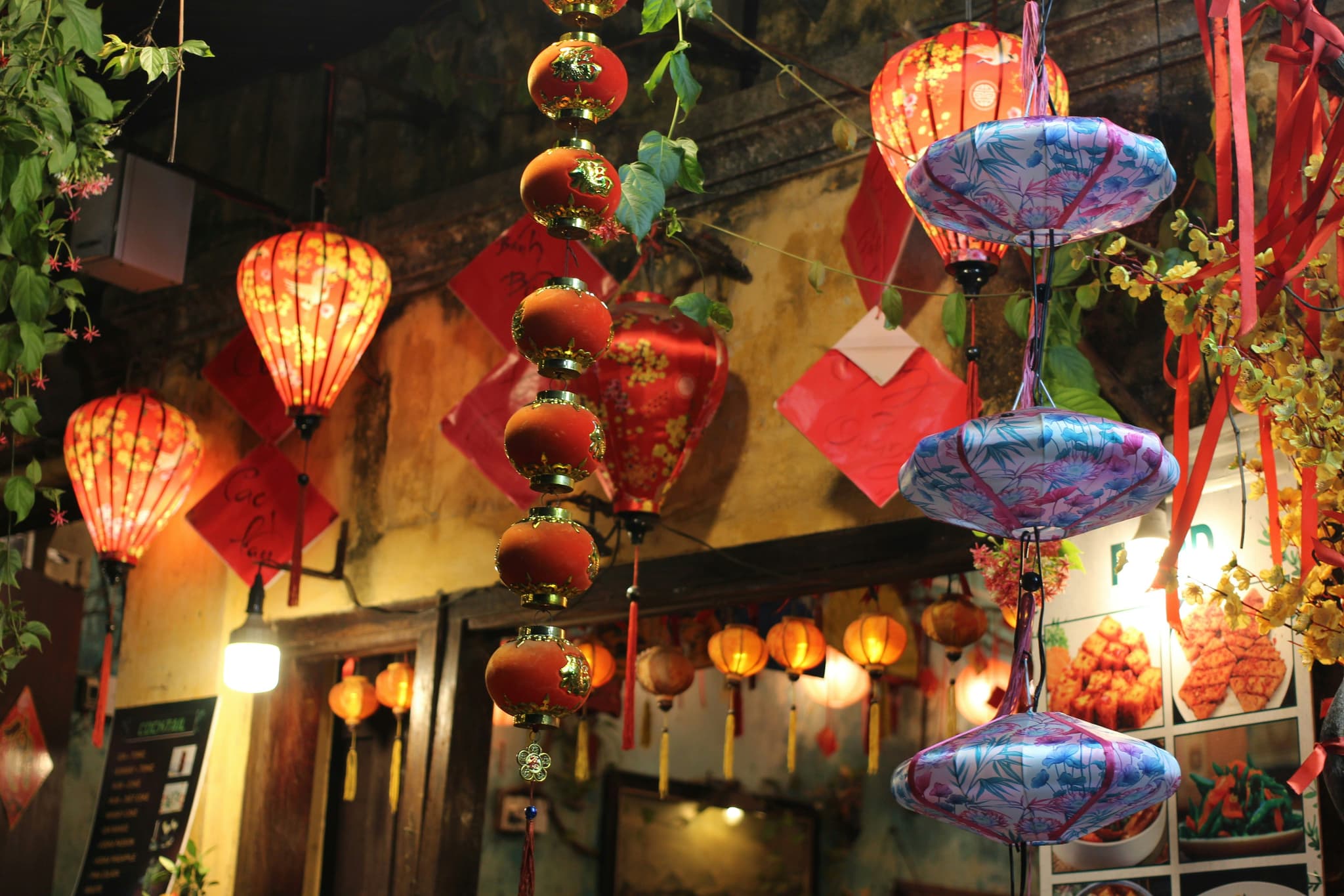 Close up of lanterns hanging in hoi an