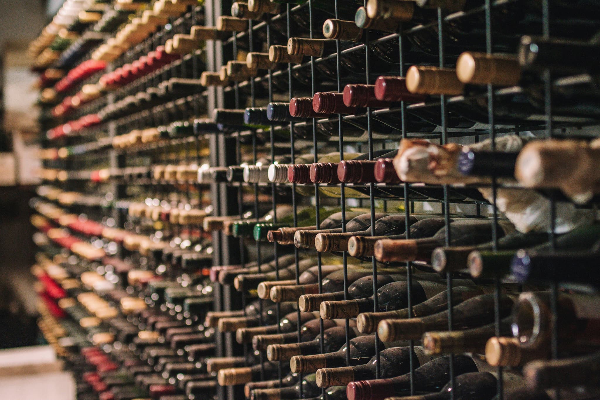 Wine bottles stacked