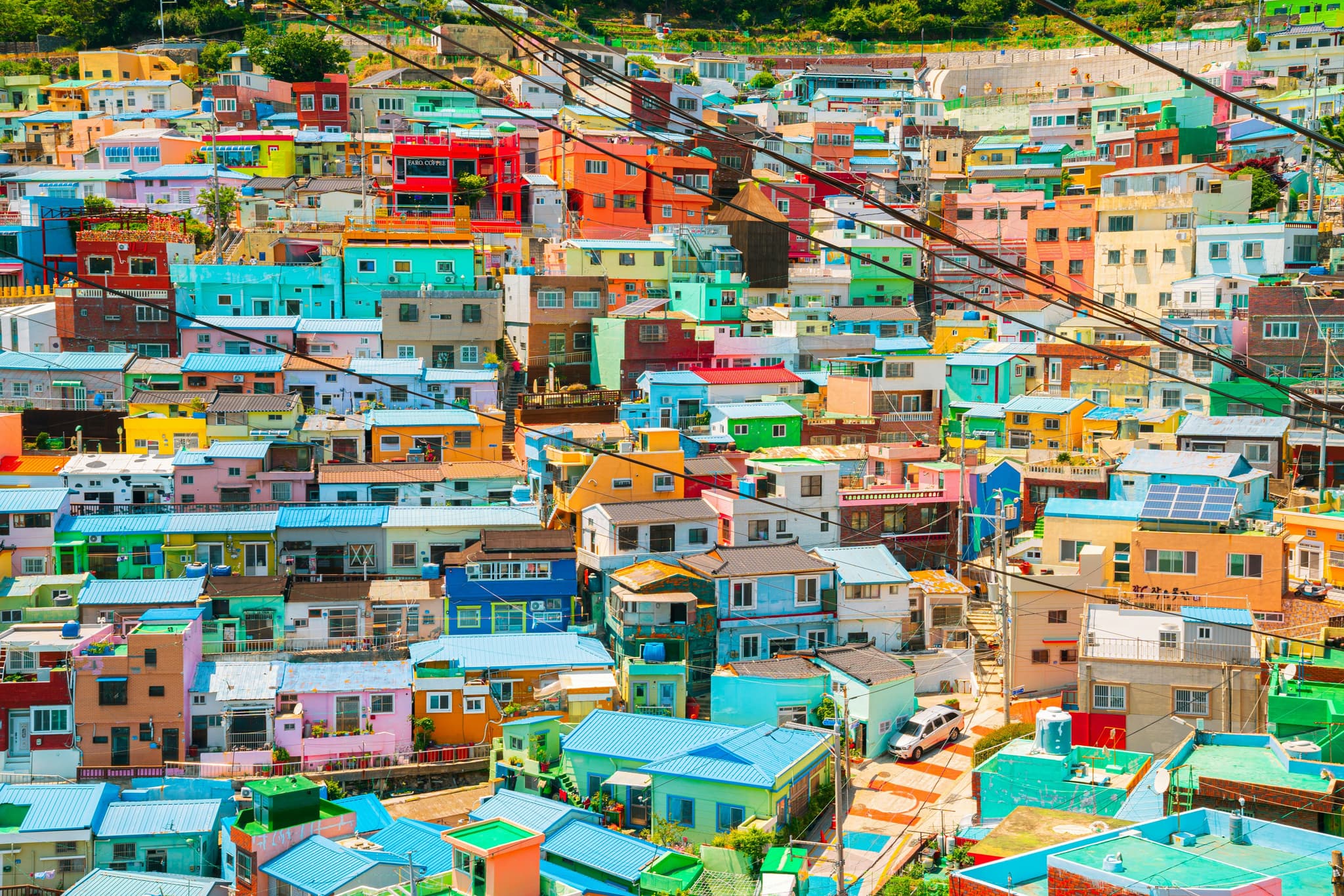 Colourful houses tightly together in Busan south korea