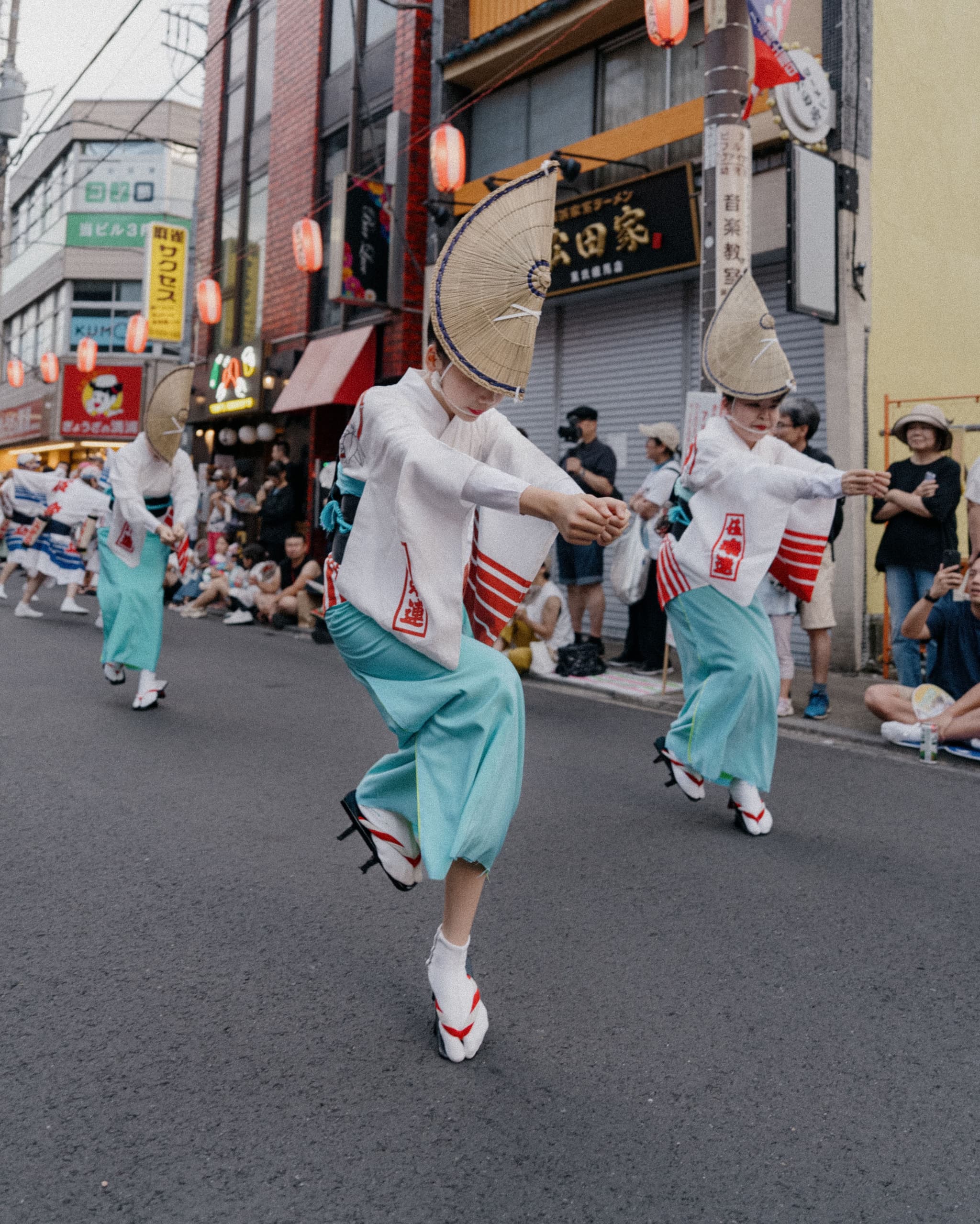 Dancers in traditional dress performing at the Awa Odori festival in Tokushima, Japan