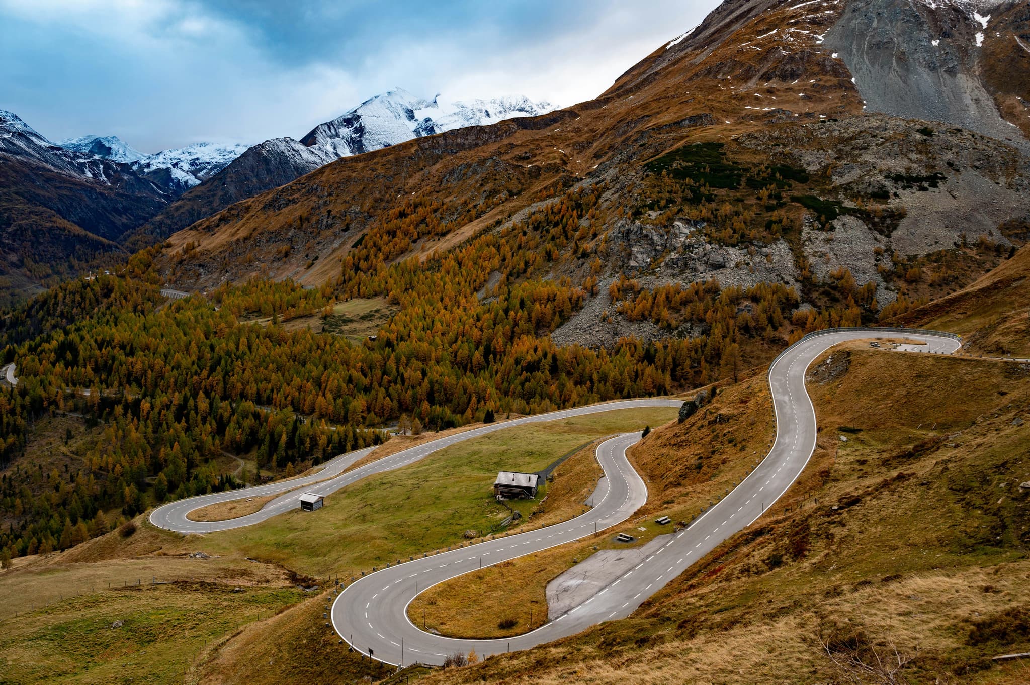 Windy mountain road from above in the Grossglockner High Alpine Road in Austria in autumn