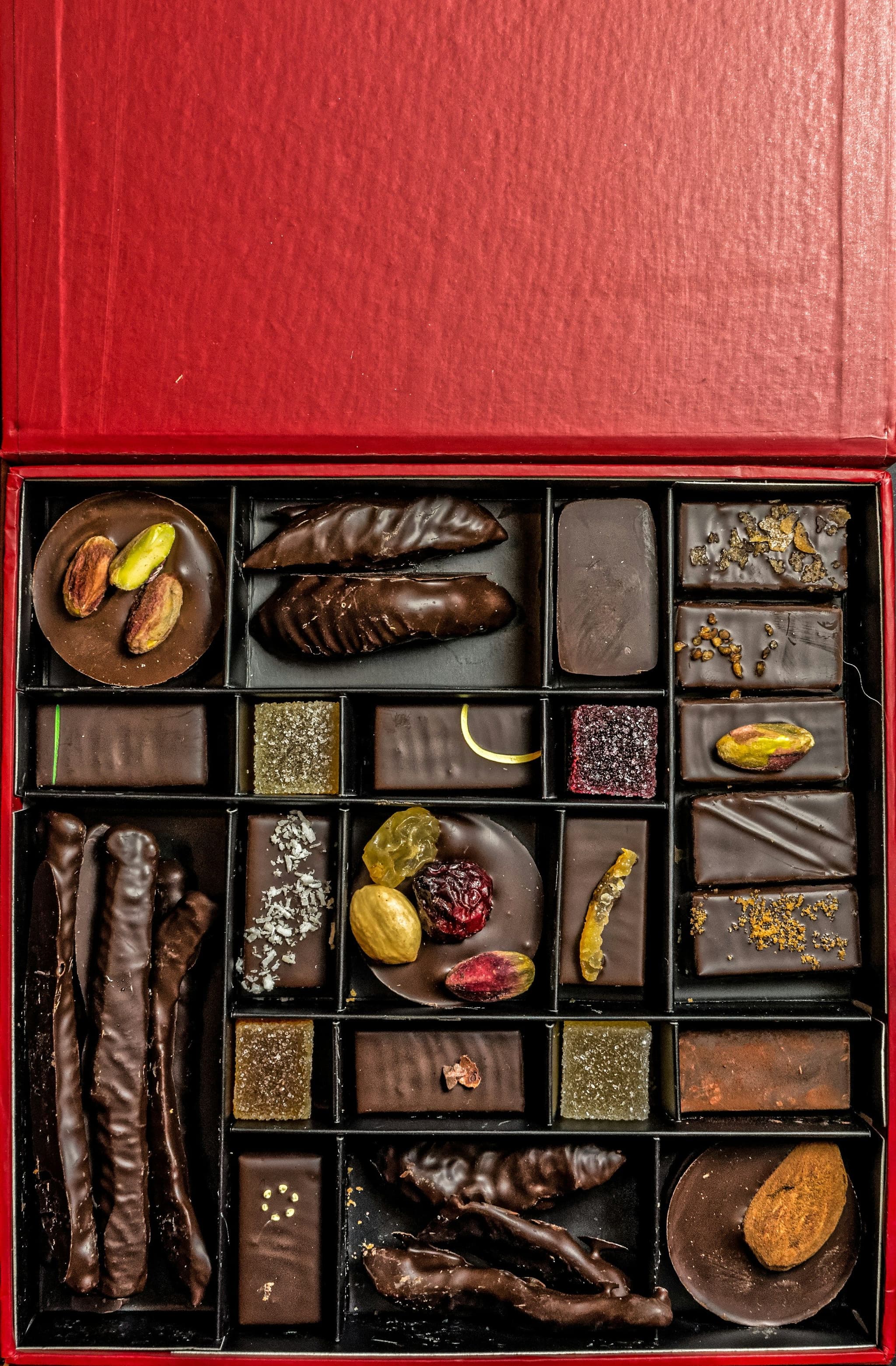 Chocolates on display in a Brussels chocolate shop