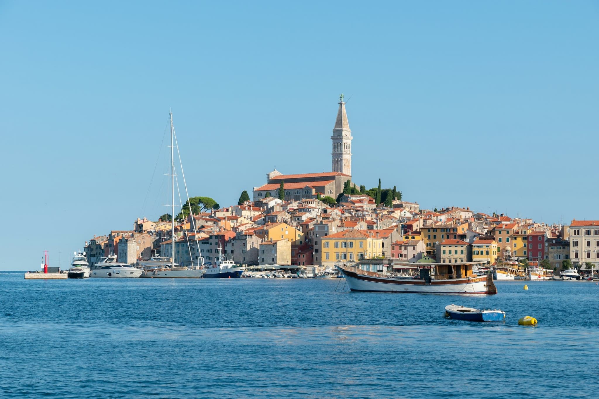 Colourful waterfront houses and boats in a Croatian coastal town