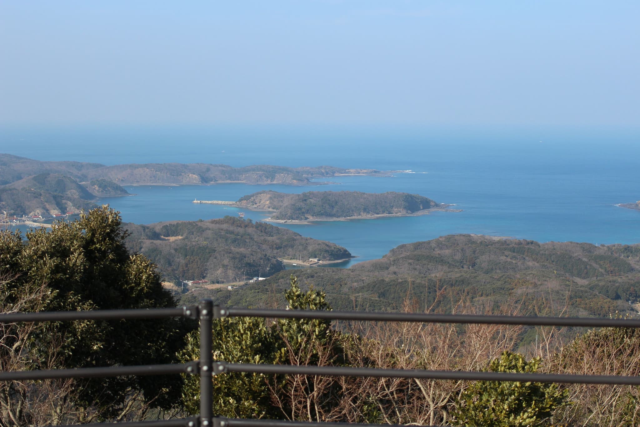 Islands of Tsushima from above, clear blue water