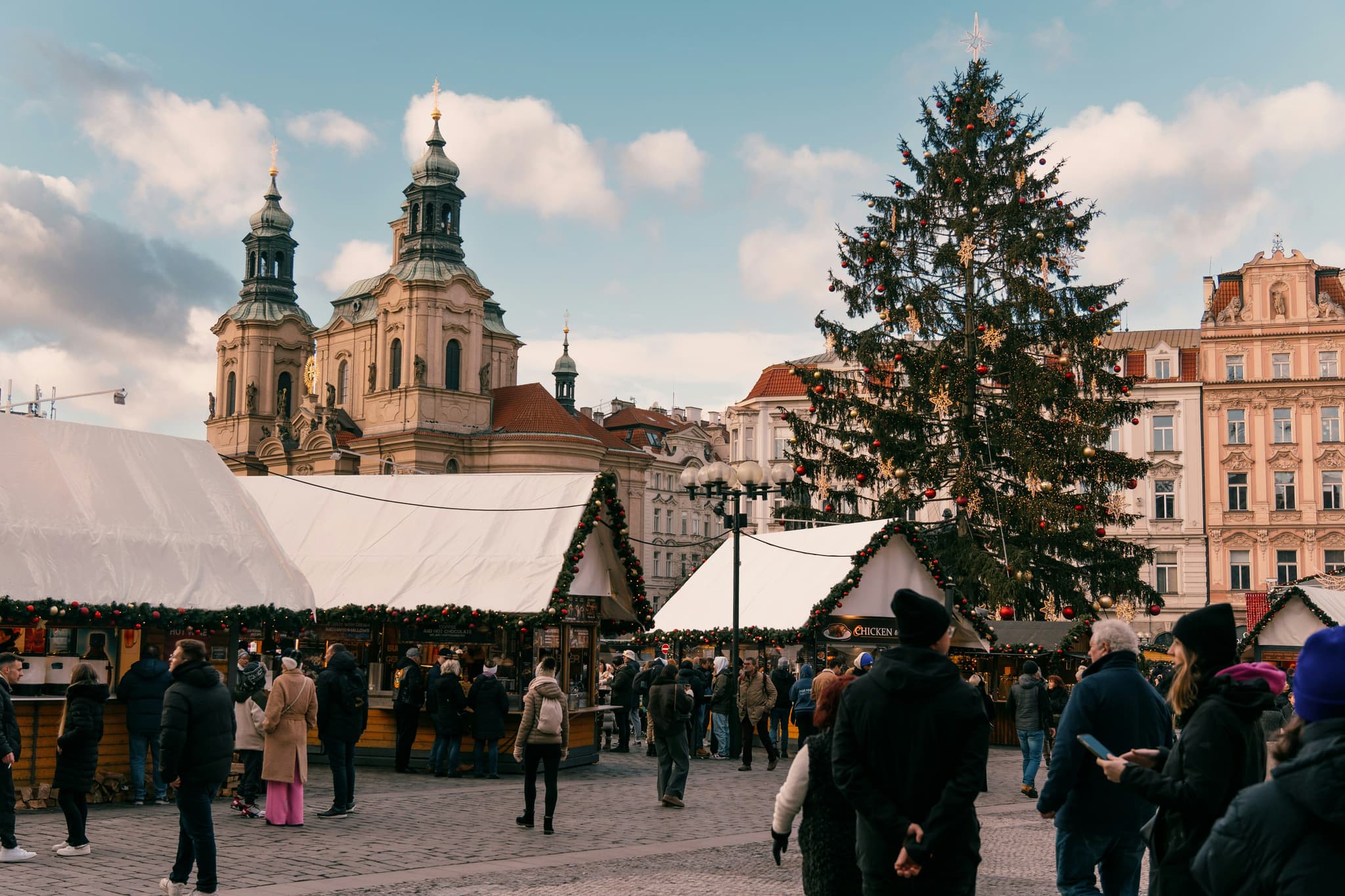 People at a market in Prague during christmas