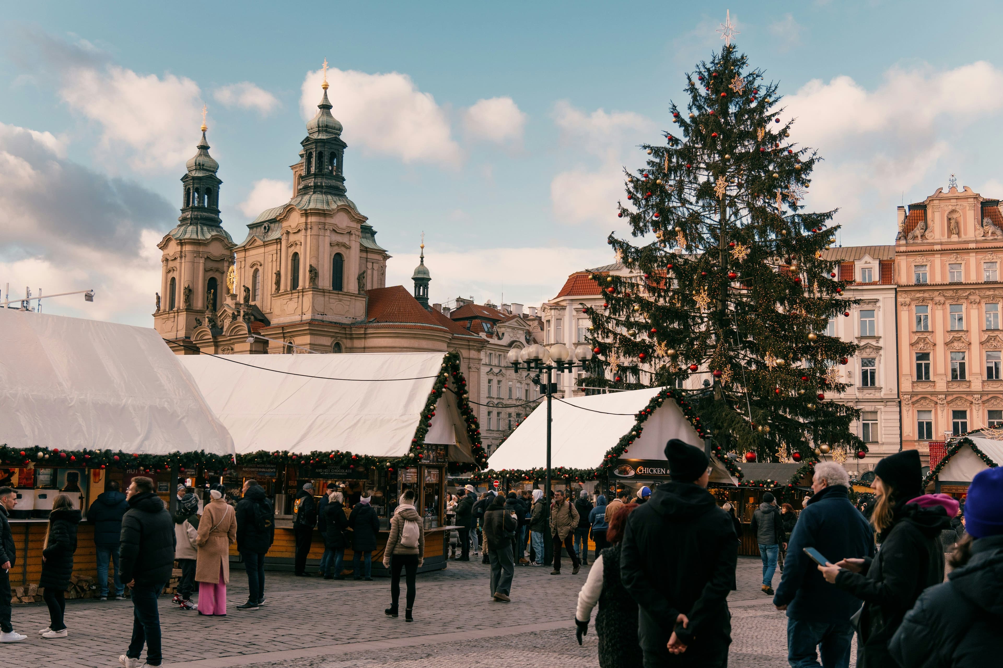 People at a market in Prague during christmas