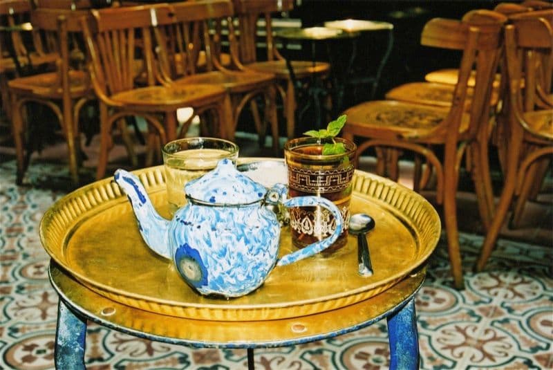 teapot and tea glass in a restaurant in egypt
