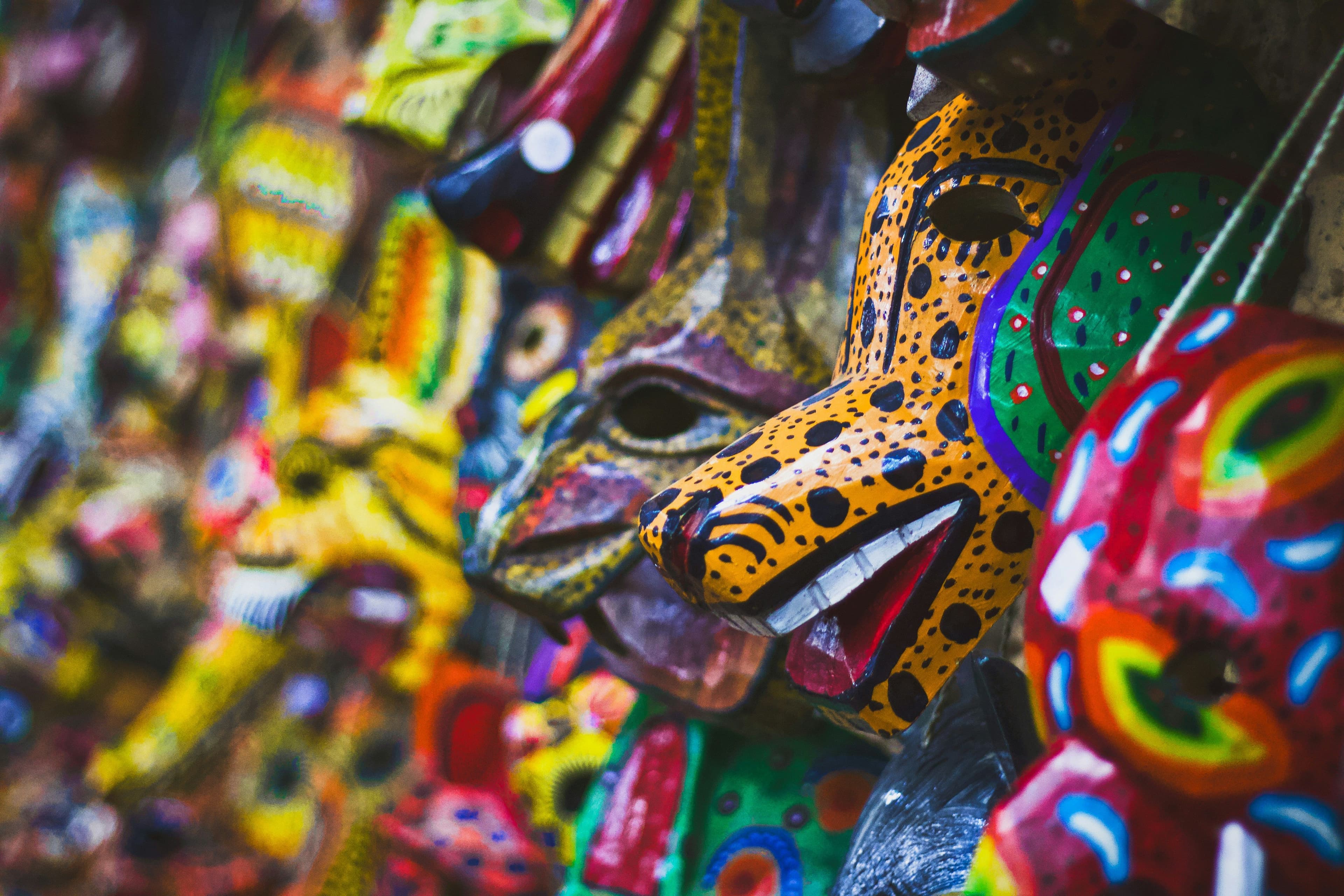 Colorful prints and masks part of Mayan tradition