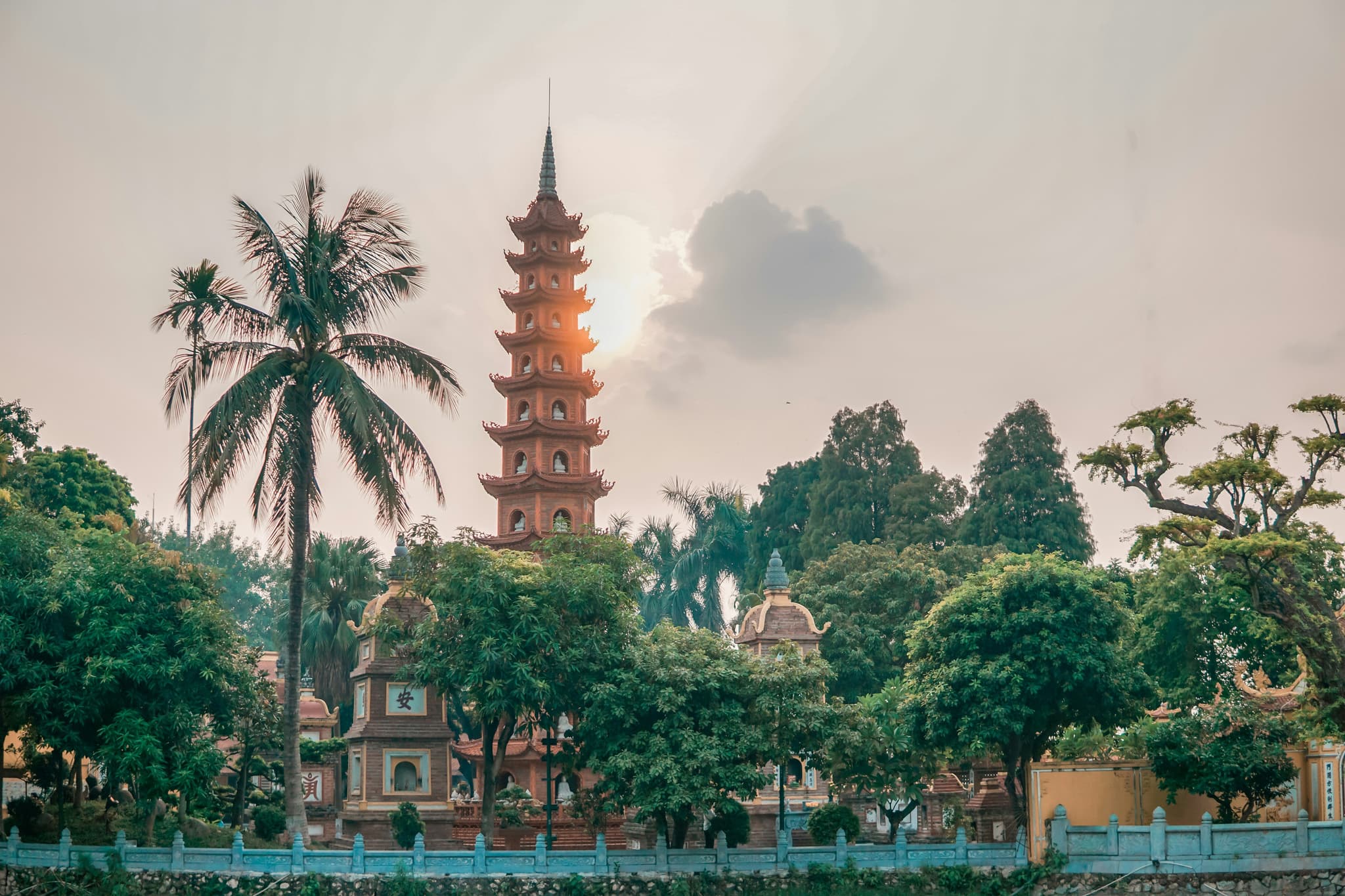 Temple of hanoi surrounded by green trees
