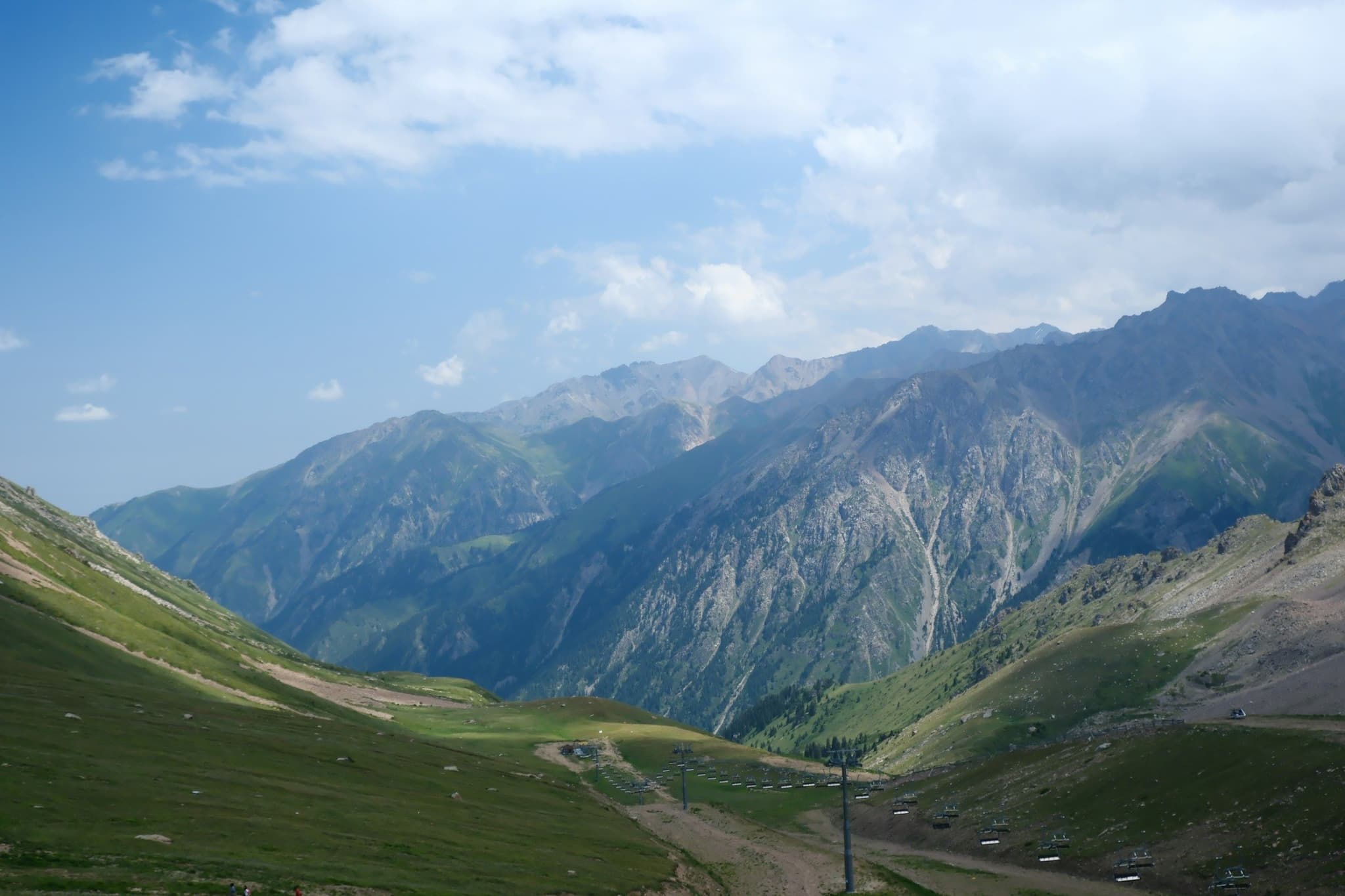 Green hills and high peaks of the mountains above Almaty