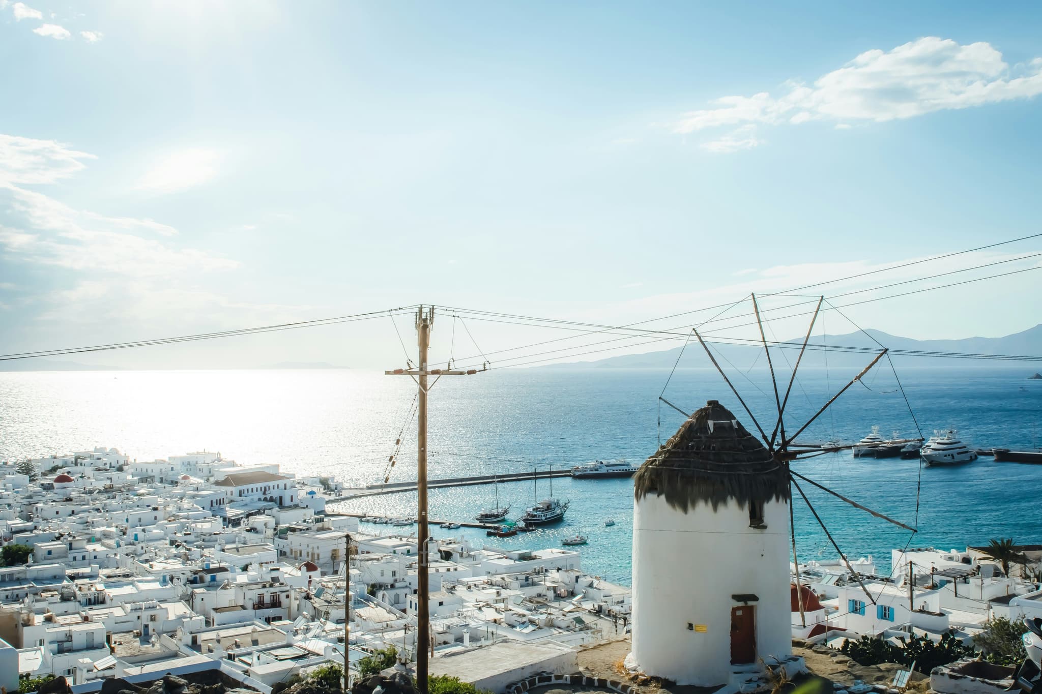 Mykonos windmill and city from above