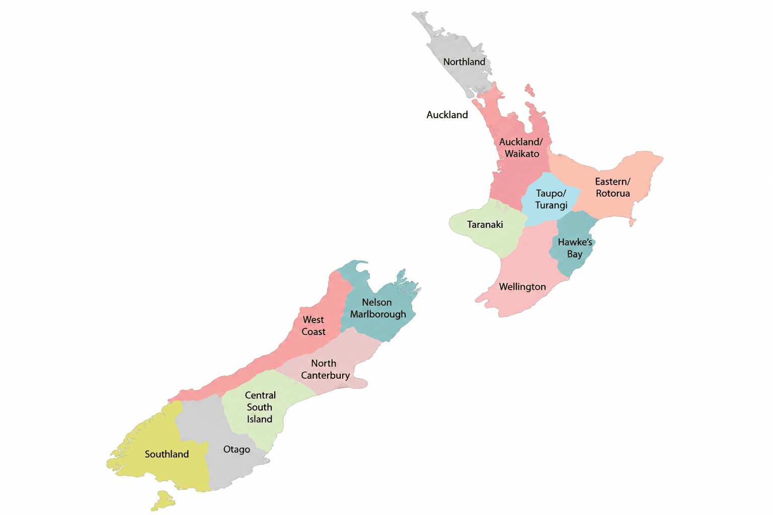 Map of new zealand and regions