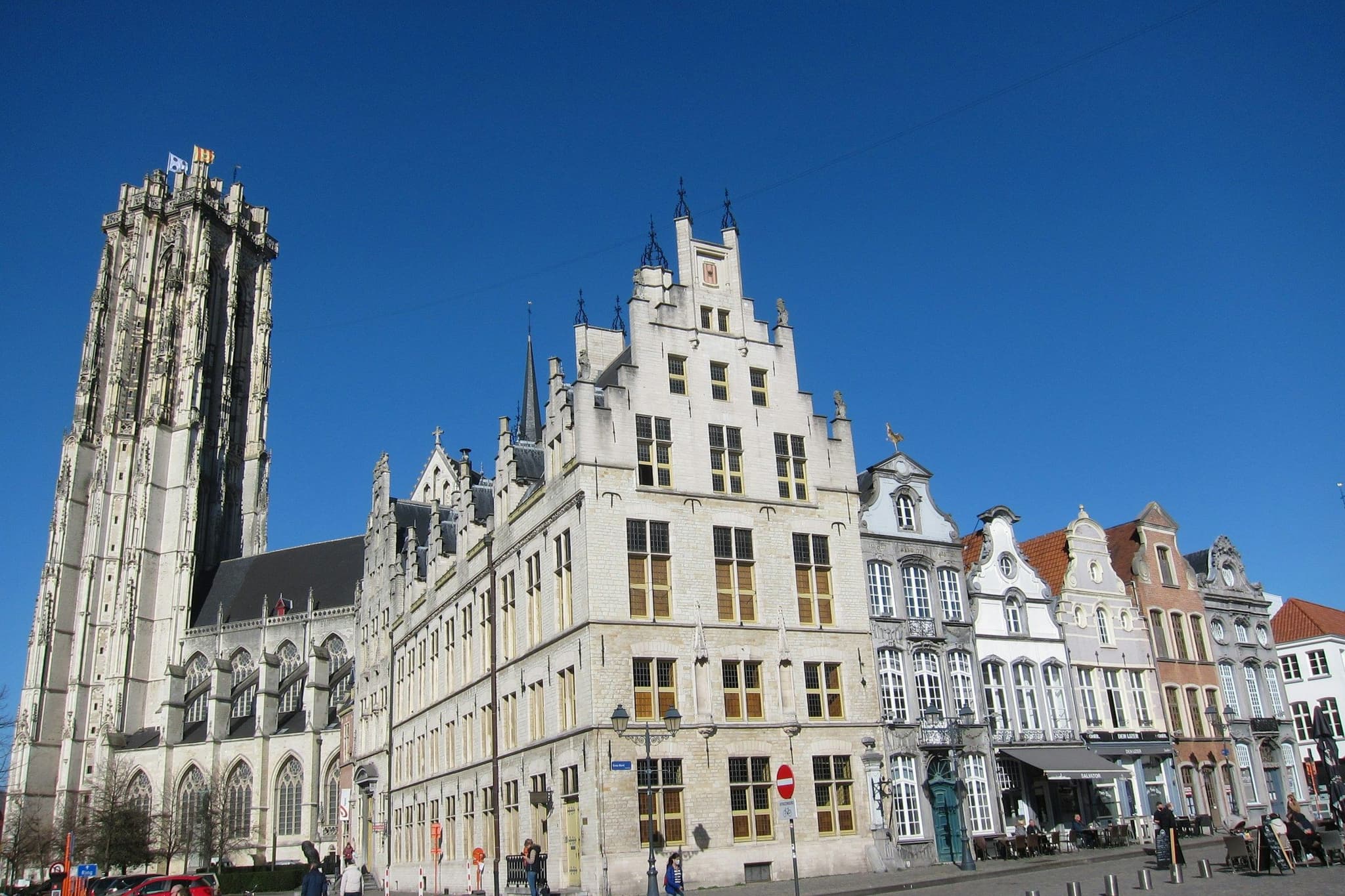 St Rumbold's tower rising above the market square in Mechelen