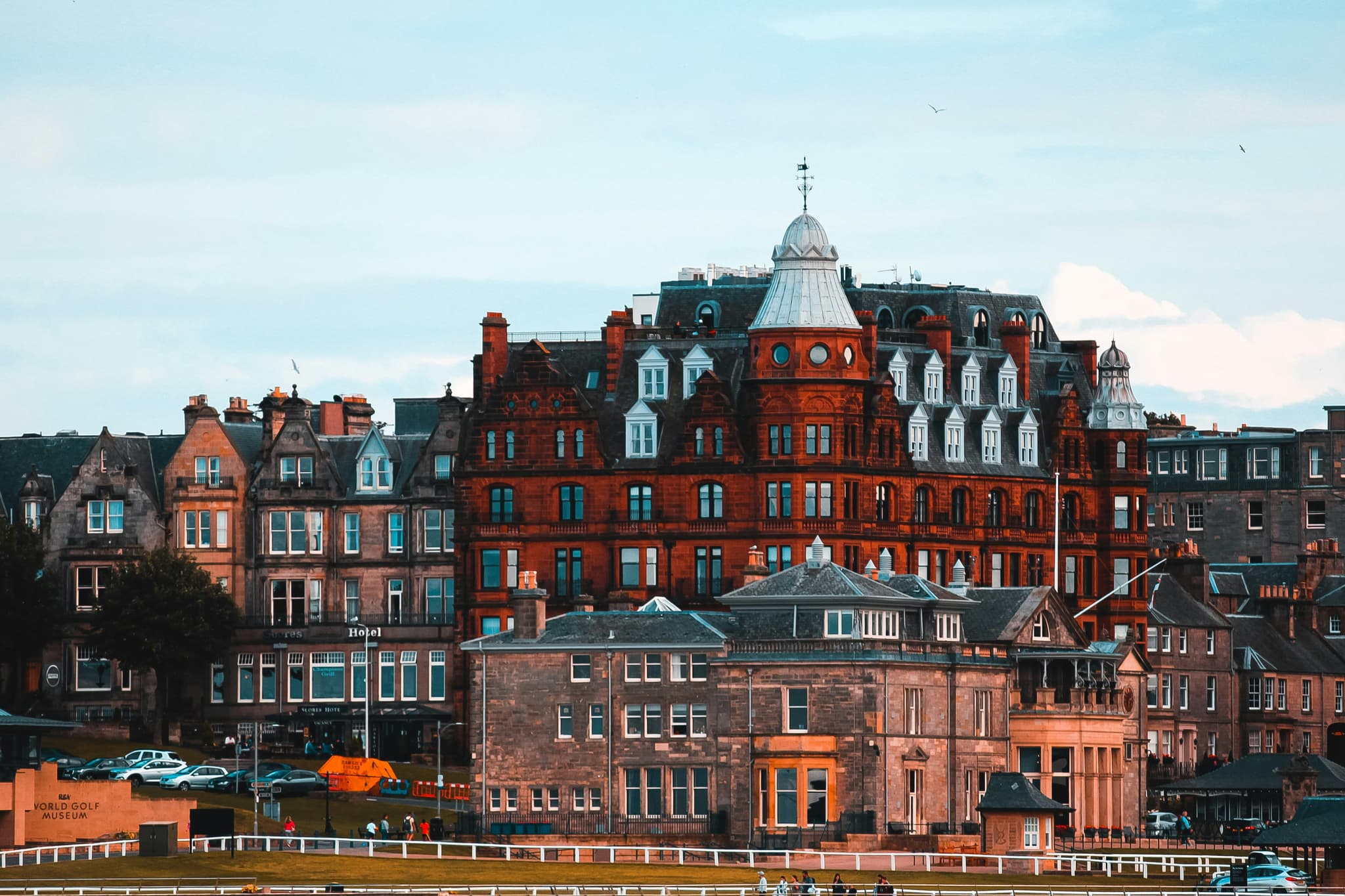 Dark red historic buildings in St Andrews