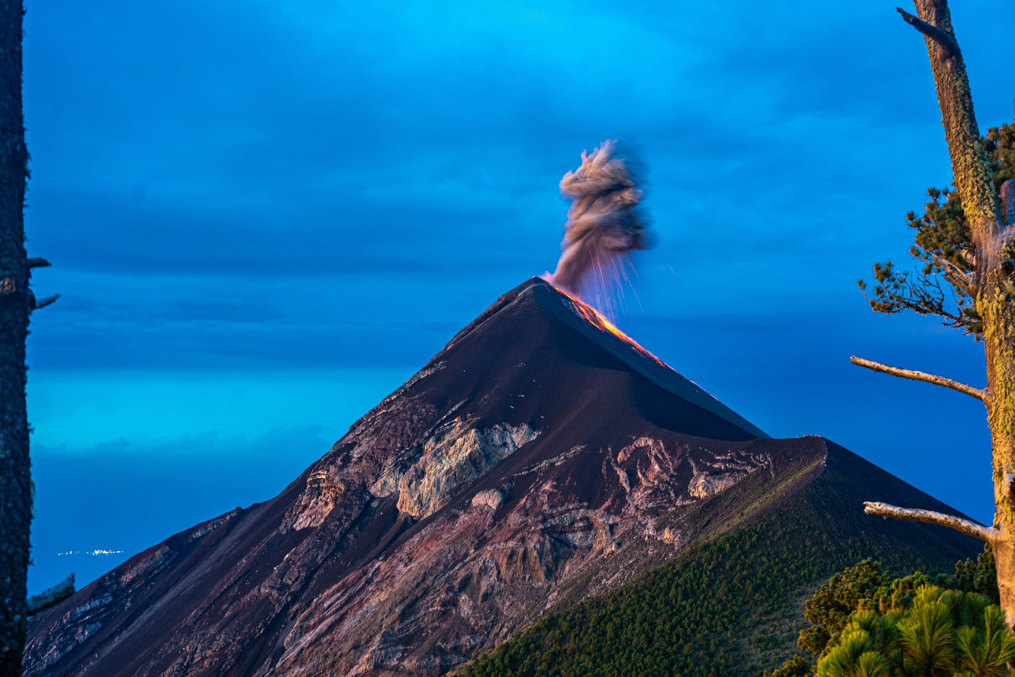 views of Volcán Fuego erupting