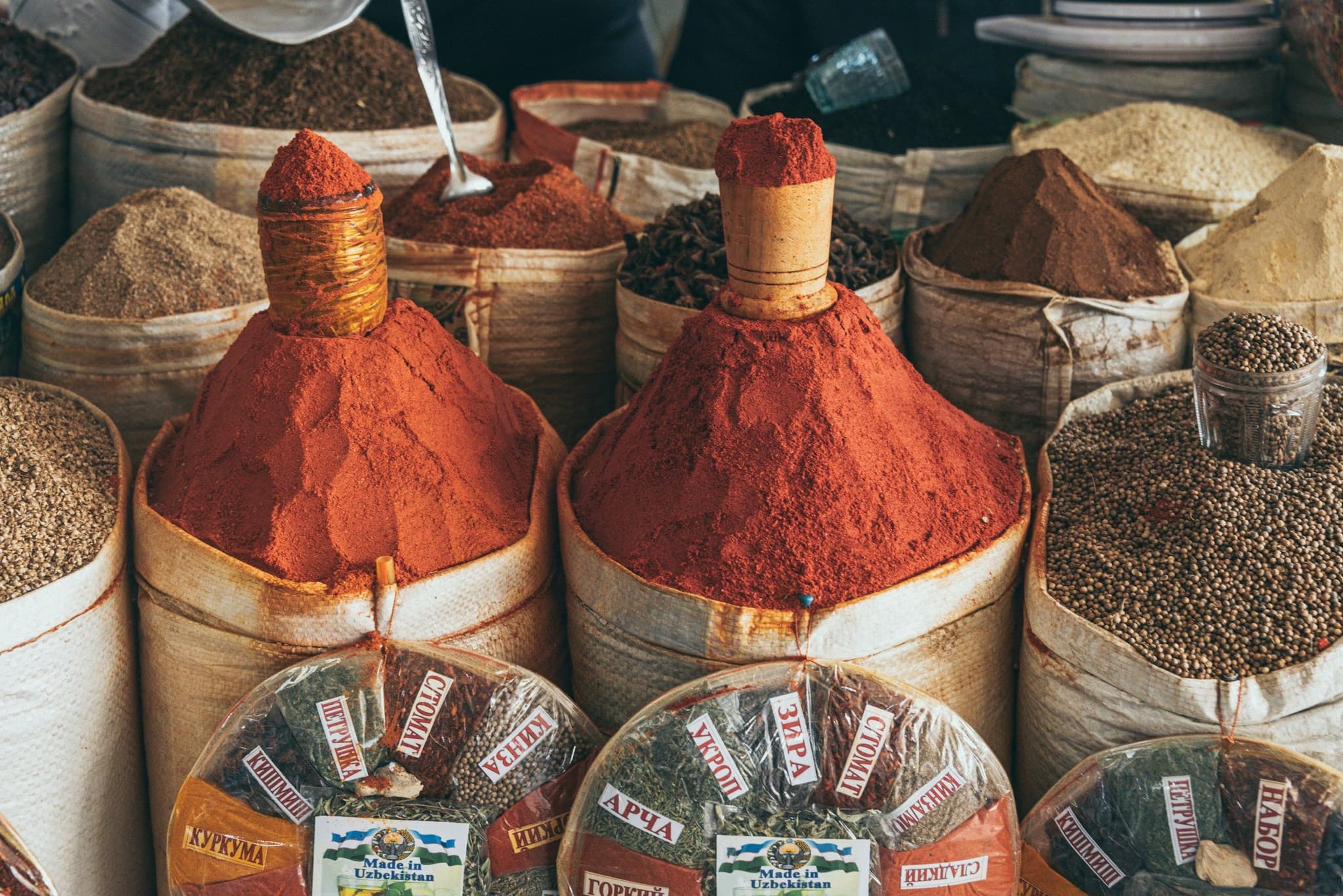 Colourful spices for sale in Chorsu Bazaar, Tashkent