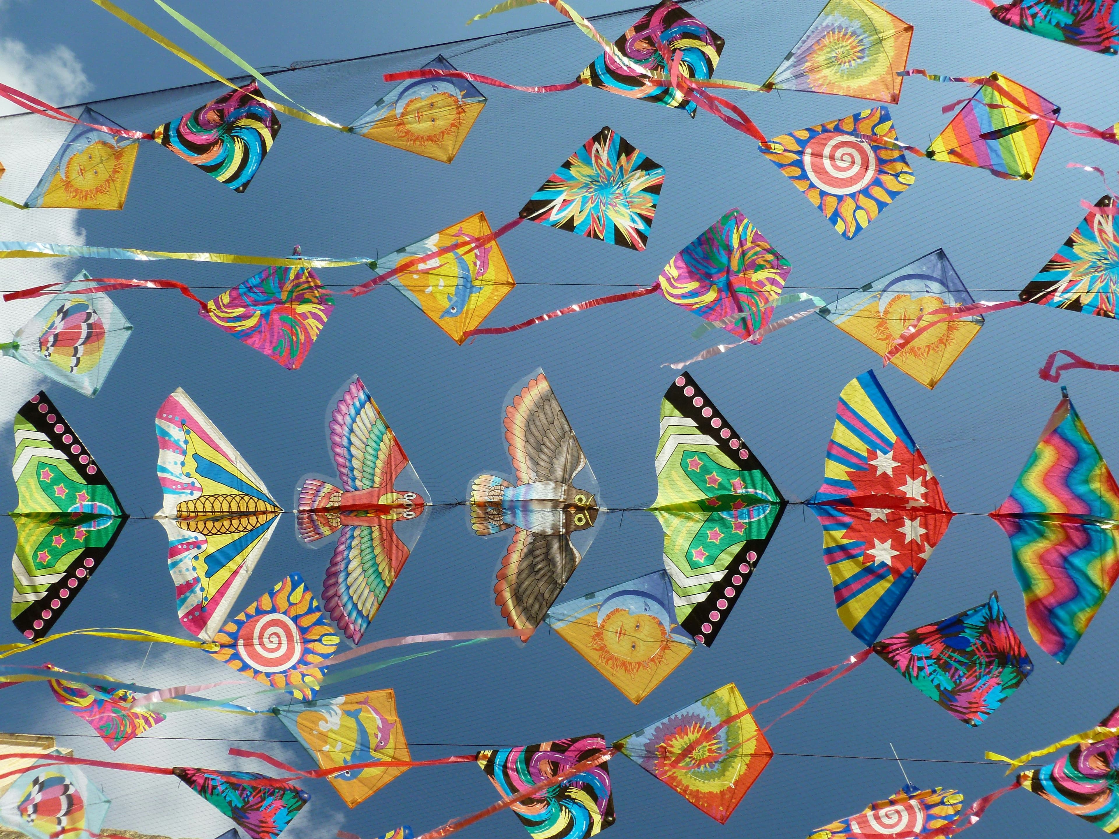 Kites with colorful patterns in the air