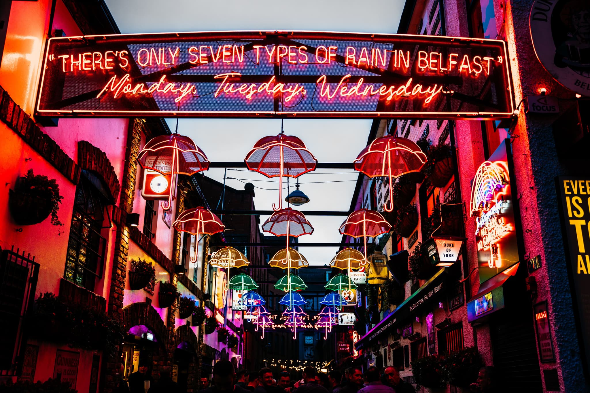Belfast street with neon sign