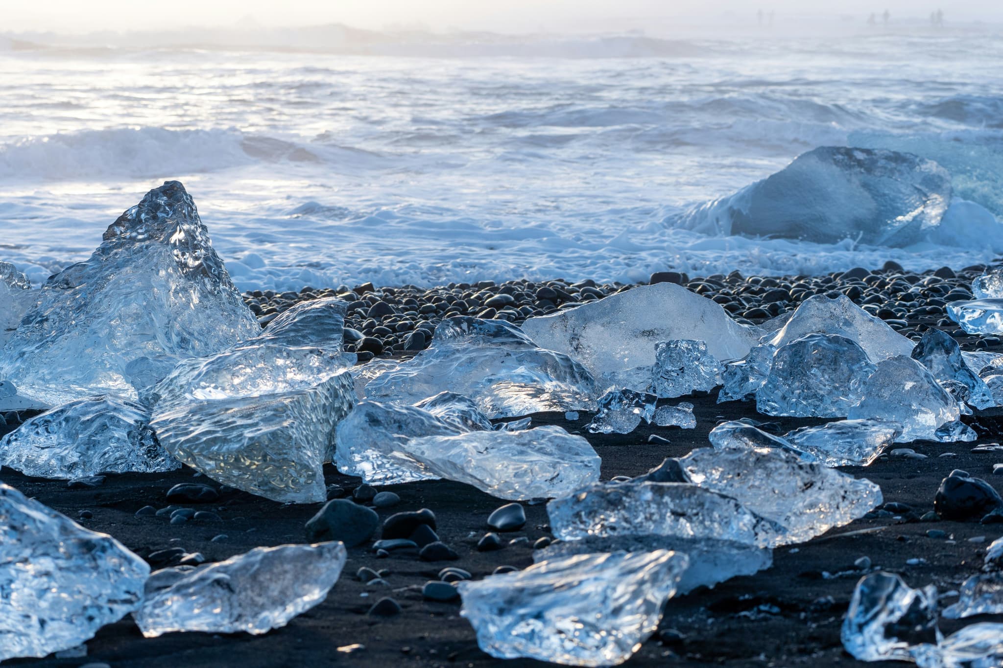 Ice crystals in Jokulsarlon Glacier Lagoon and Iceland's Diamond Beach