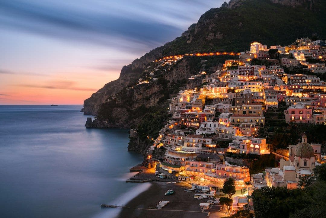 Positano village on Italy's Amalfi coast at blue hour