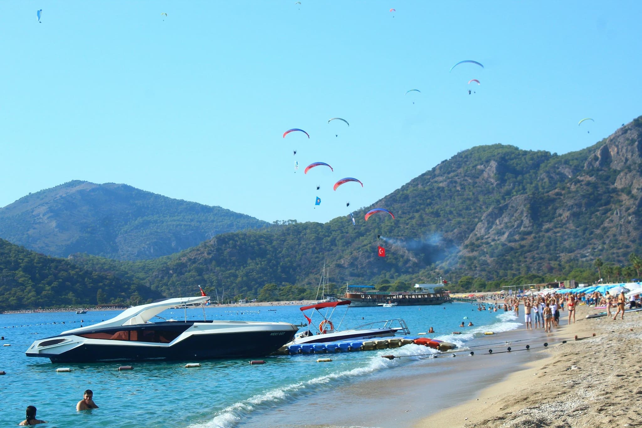 Paragliders above the beach at Ölüdeniz