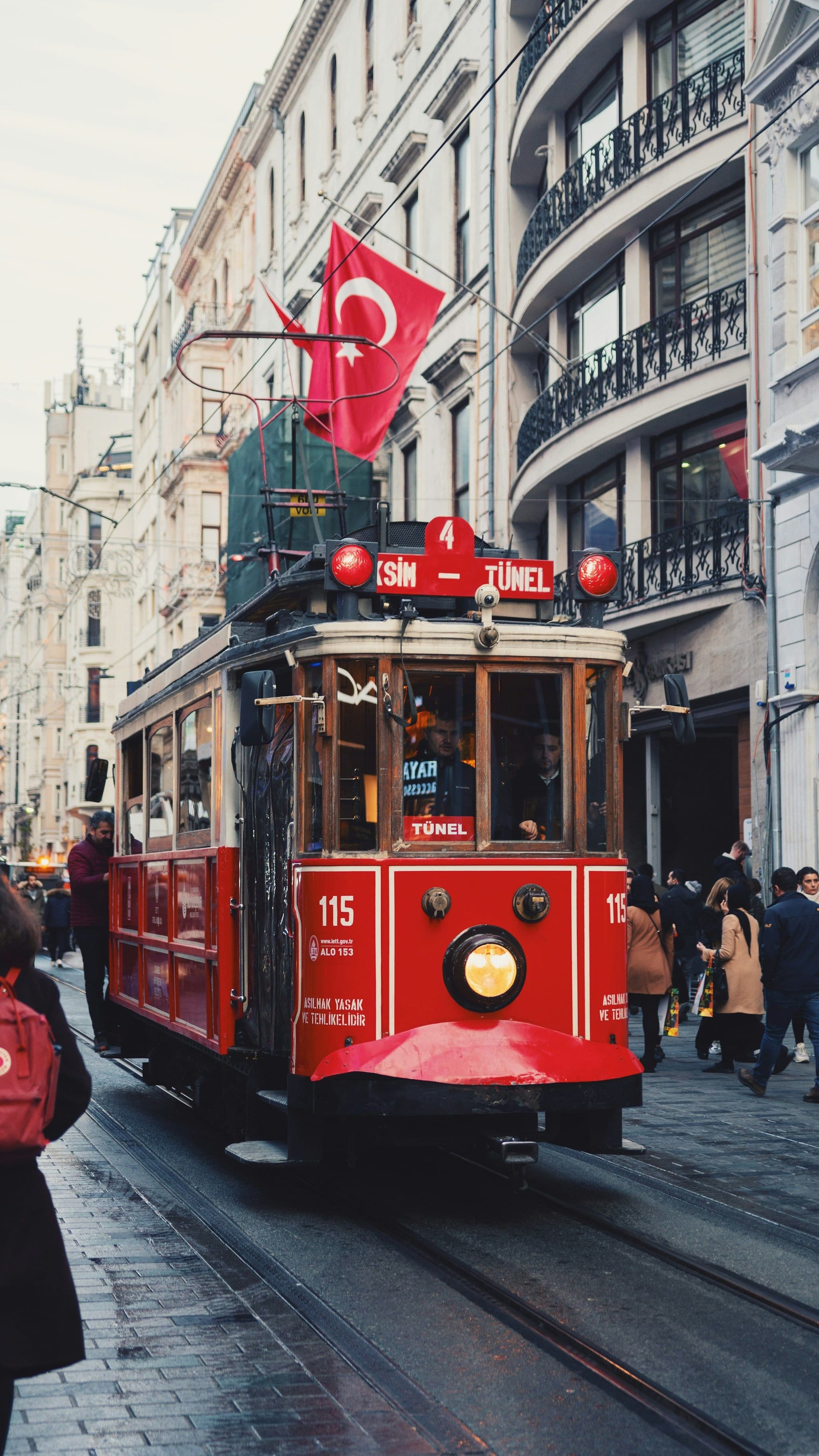 Istanbul's historic red tram near Taksim