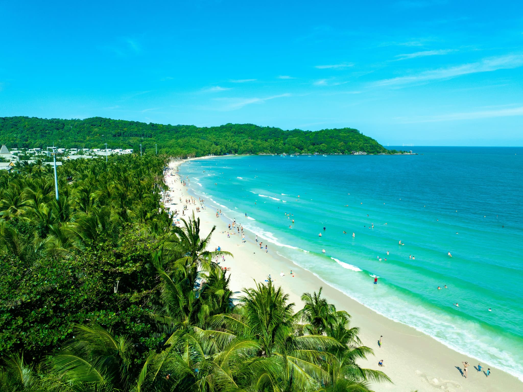 Phu Quoc island from above, coastal view with turqoise sea