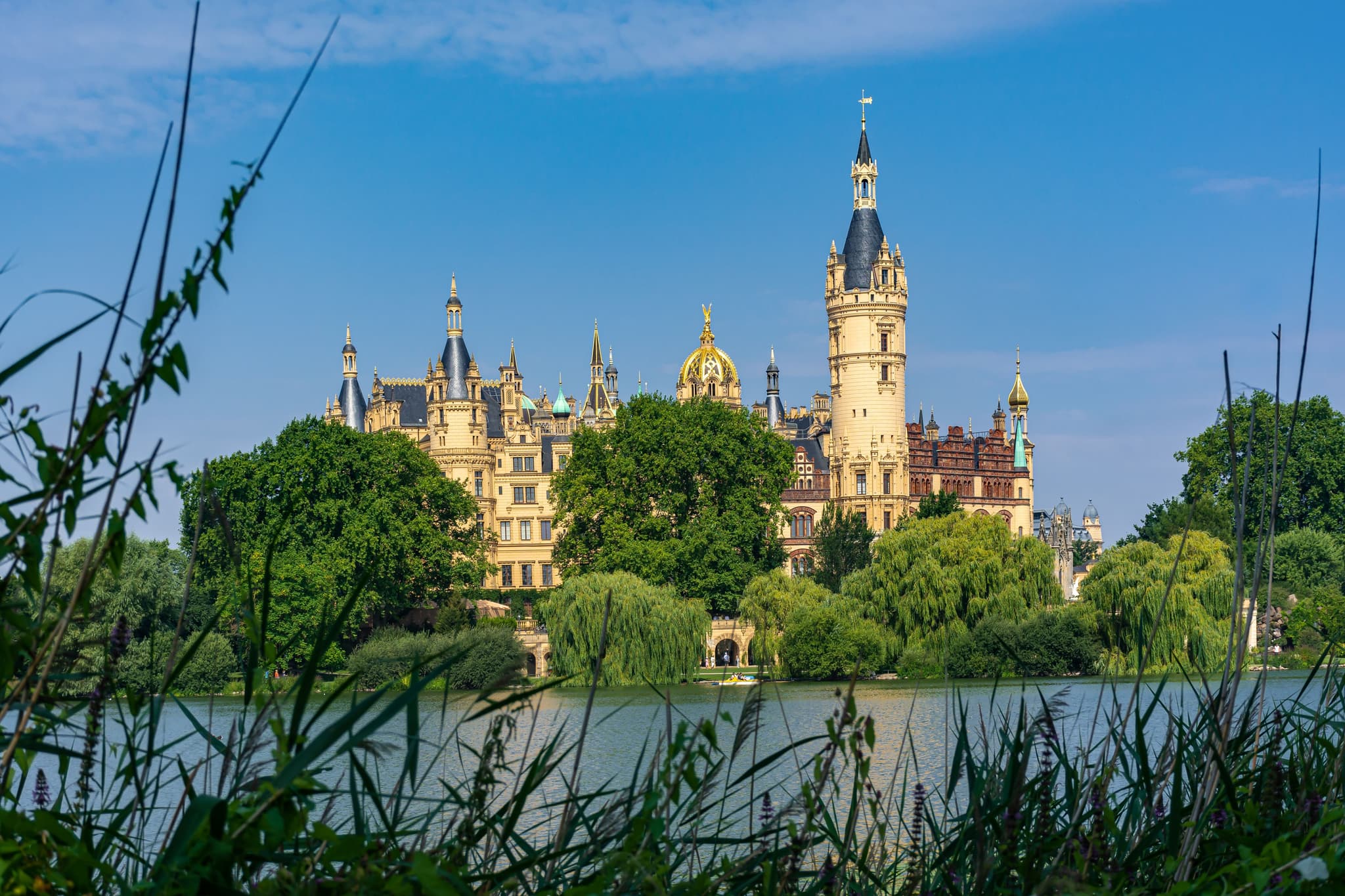 Schwerin Castle reflected in the lake in northern Germany