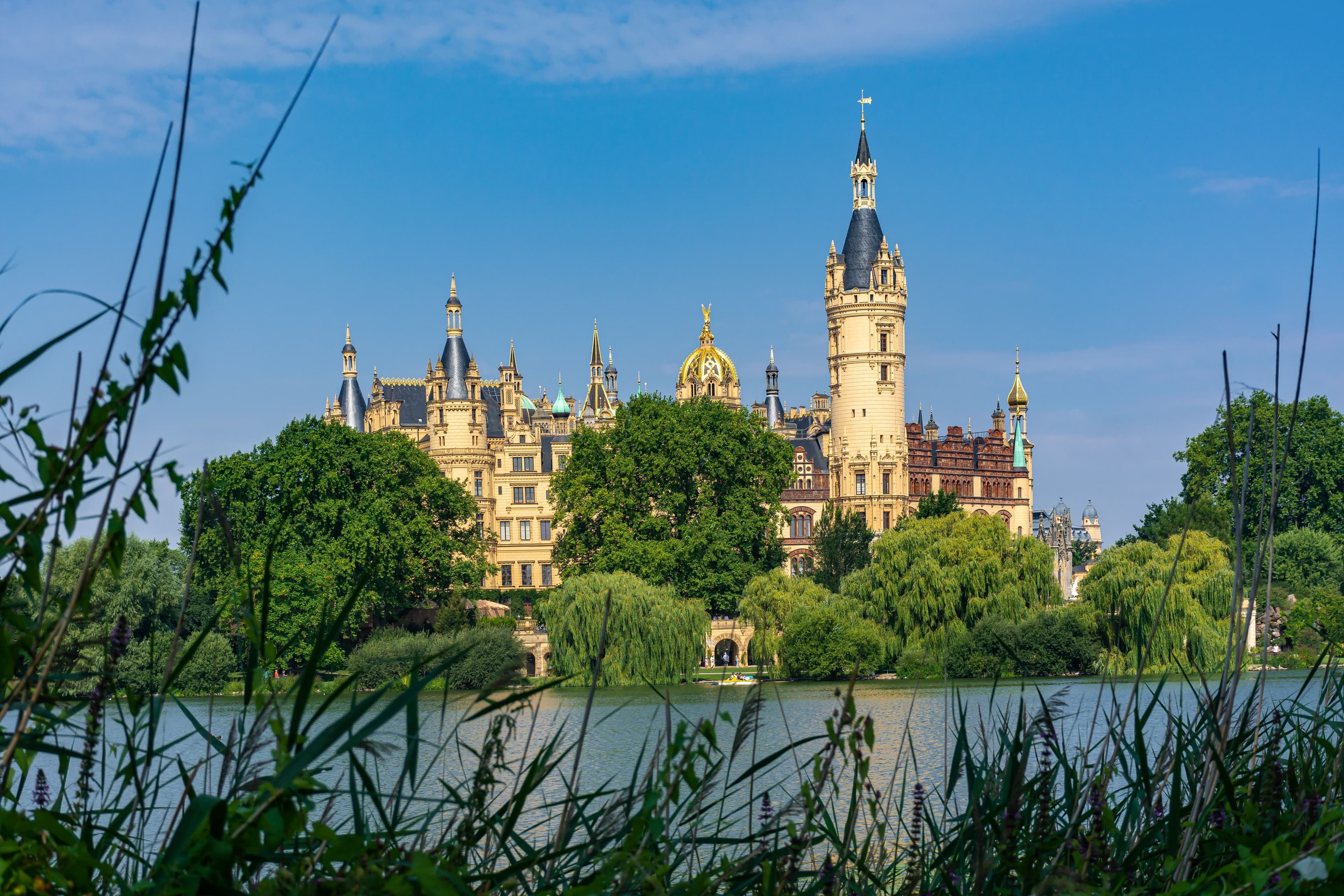 Schwerin Castle reflected in the lake in northern Germany