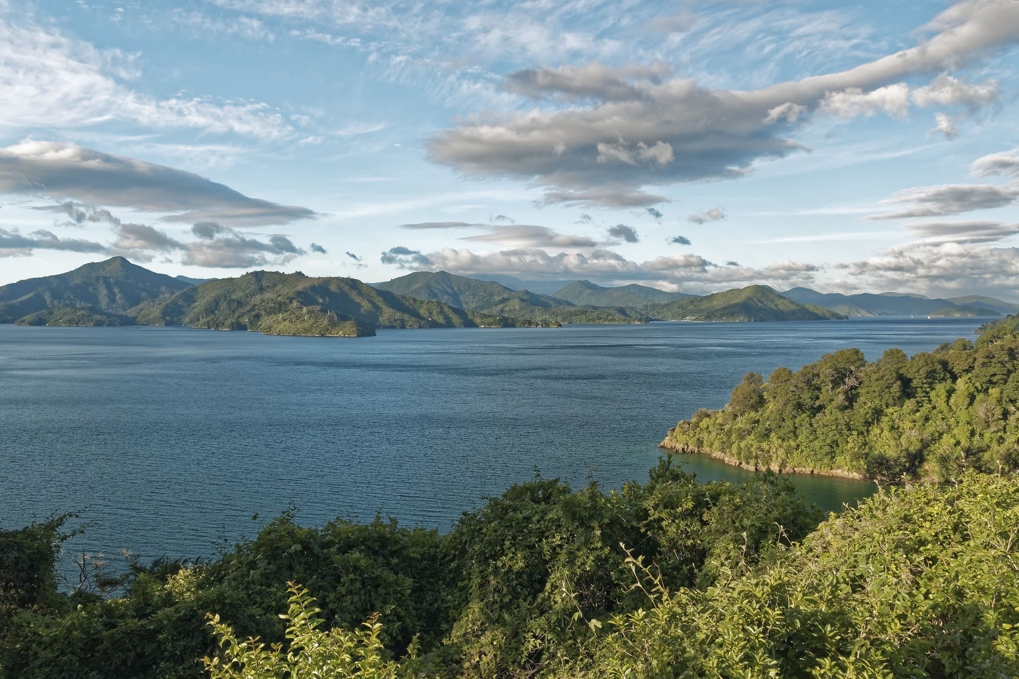 Water and lush hills in the Bay of Islands, Northland New Zealand