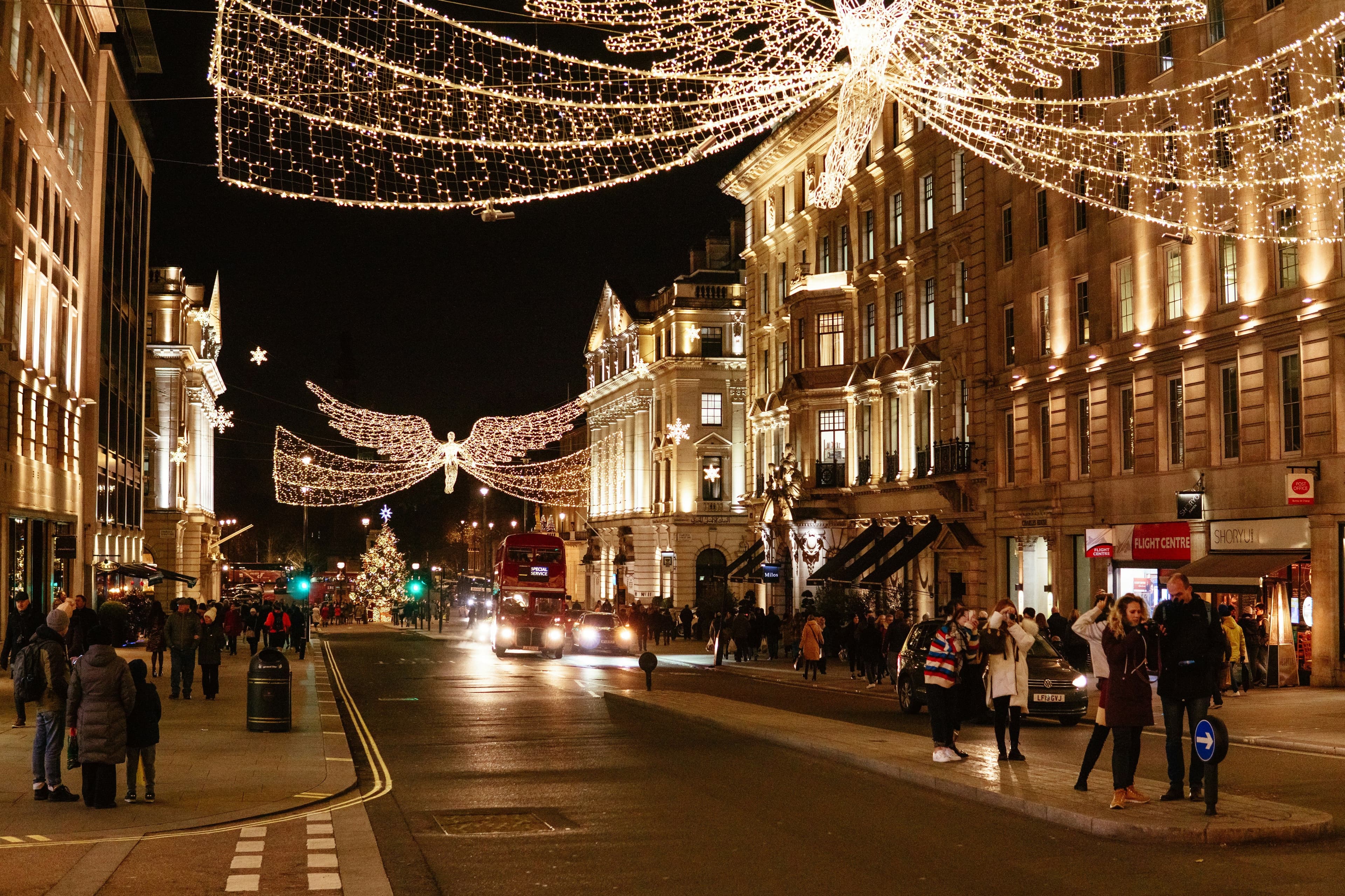 Christmas festive lights in a street in london