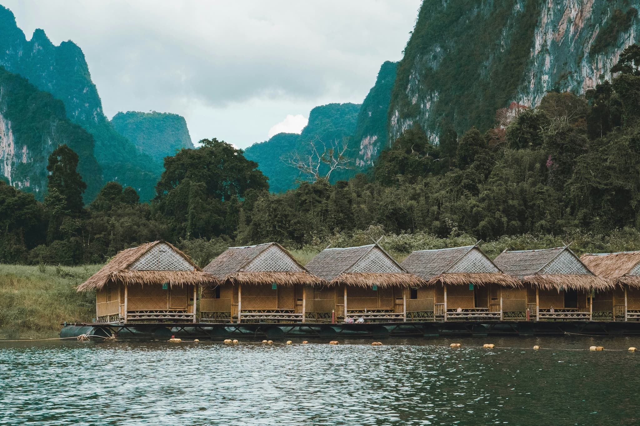 floating bungalows in the water on Cheow Lan Lake, Khao Sok