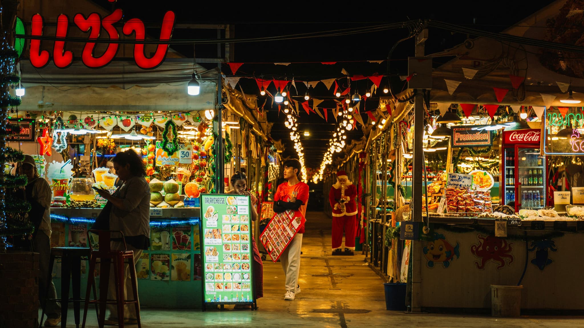 street food stalls at a Thai night market