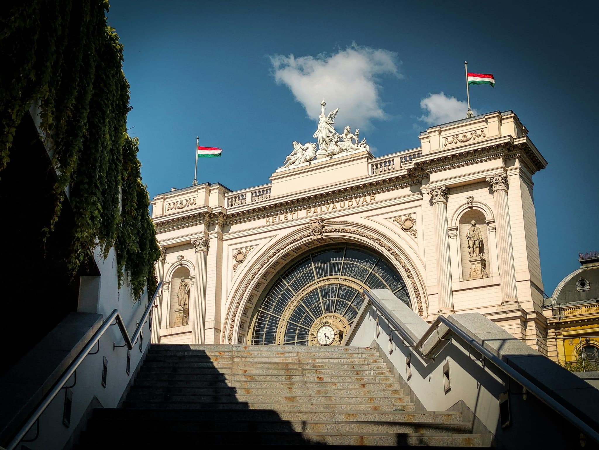 The entrance facade of Keleti railway station in Budapest