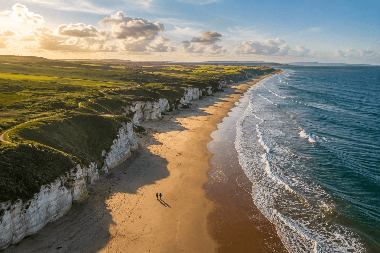 Cliff from above with shade on the sand of the beach and waves and sea