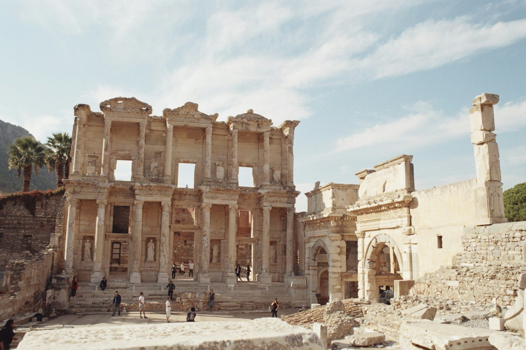 Visitors in front of the ruins at Ephesus