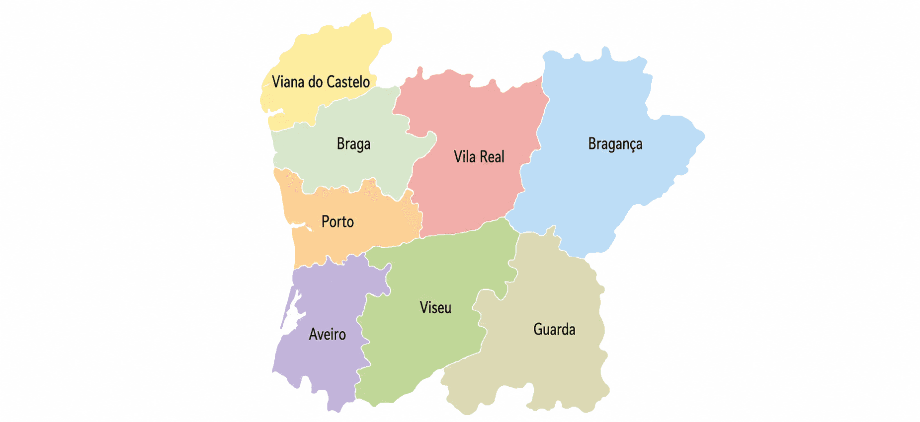 A map of north portugal with colours per region