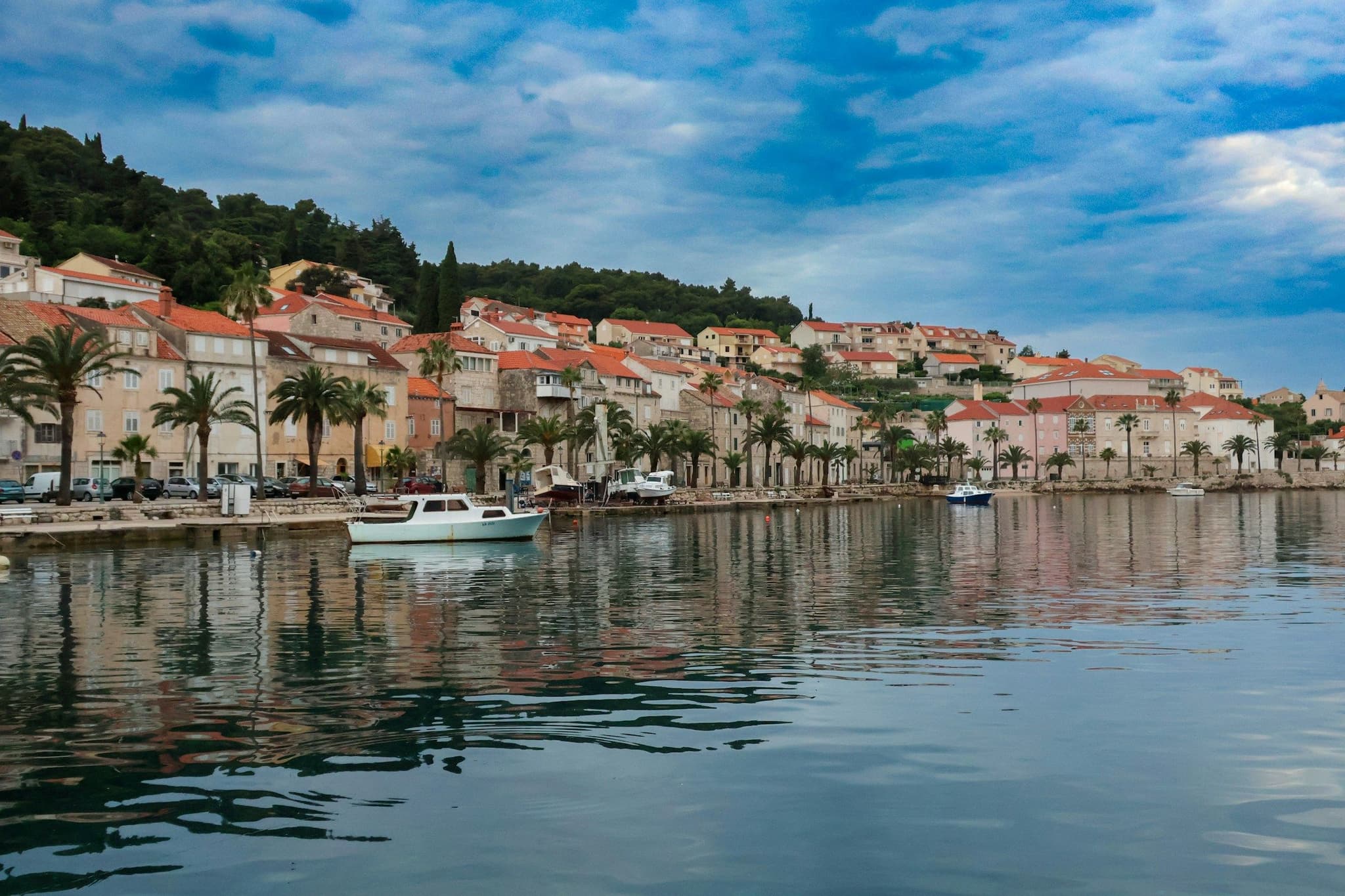 Korčula old town seen from a boat on the water
