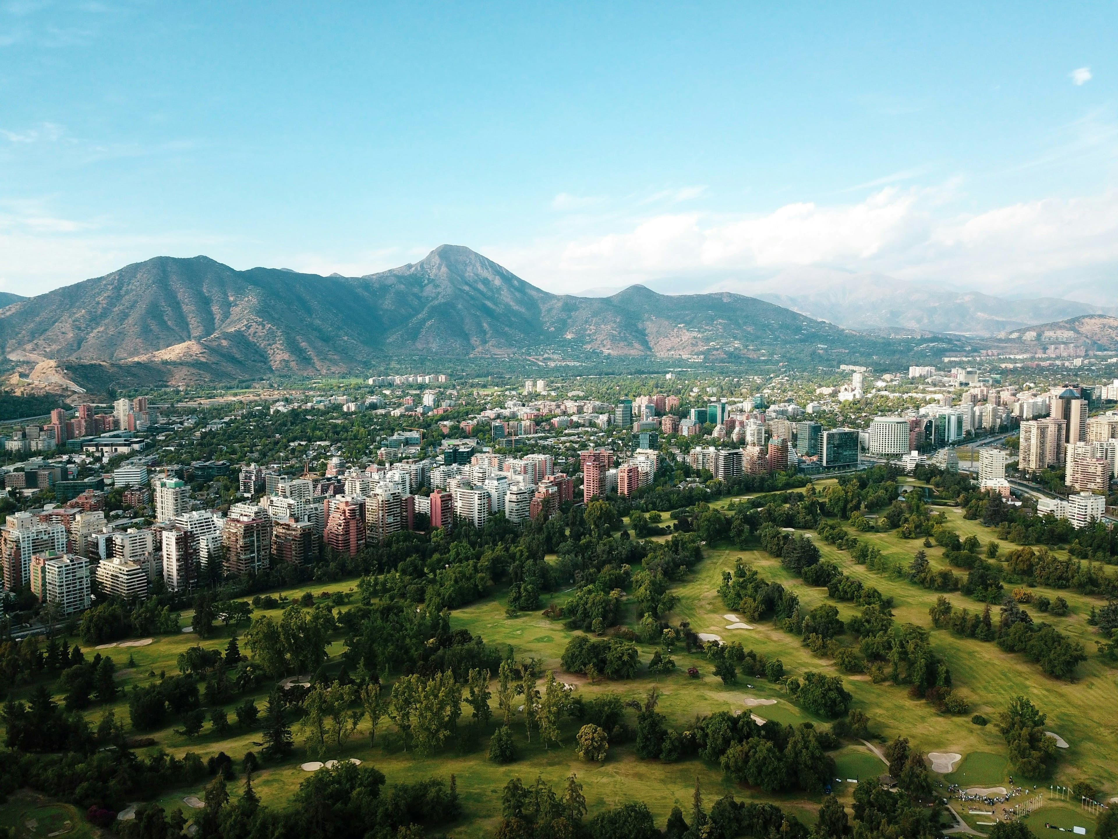 The city of Santiago and the Central Valley mountain range behind it