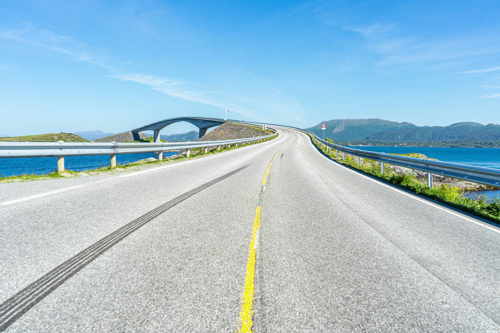 A closeup of an empty road in norway