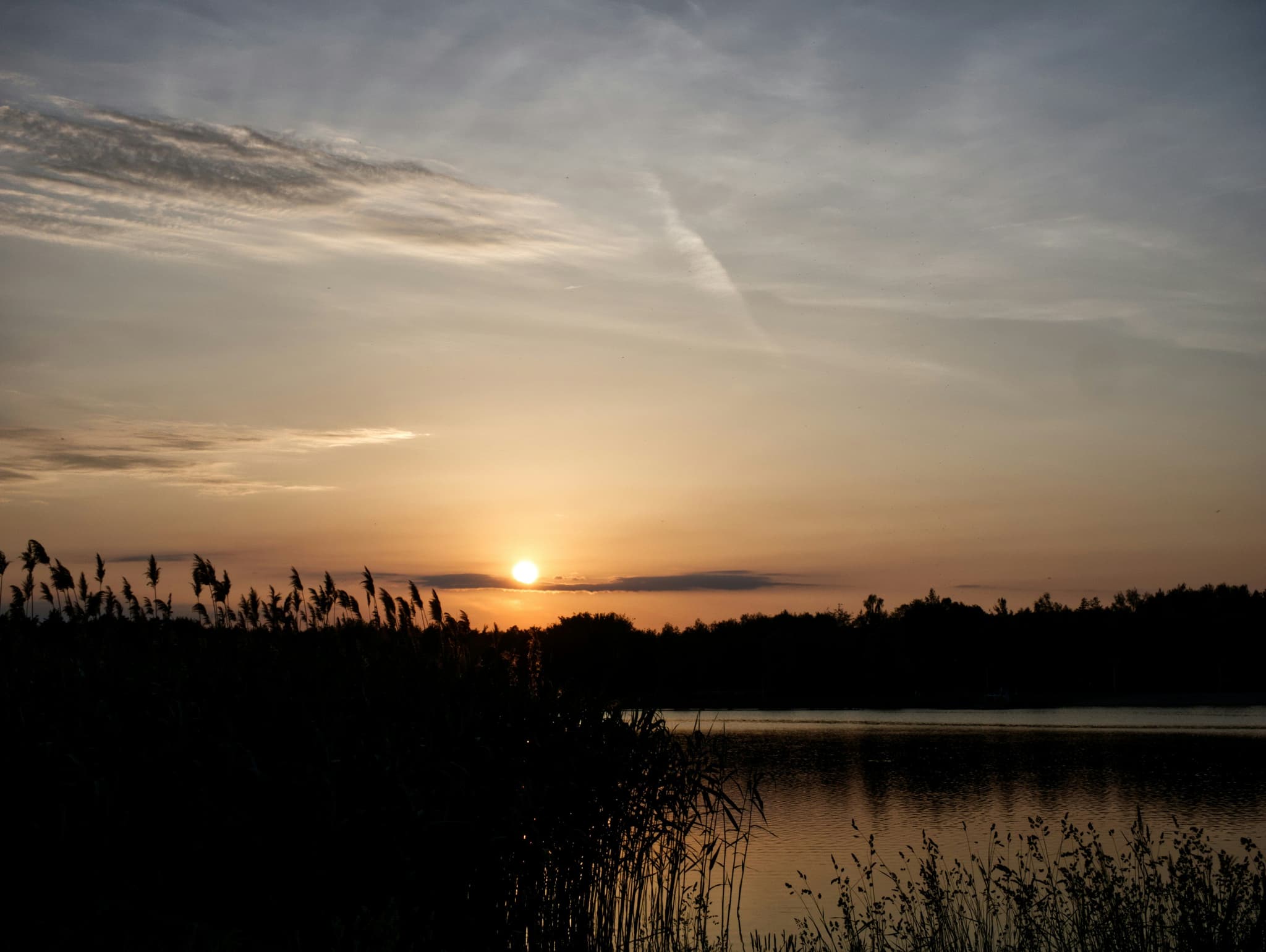 Sunset view of a lake at night