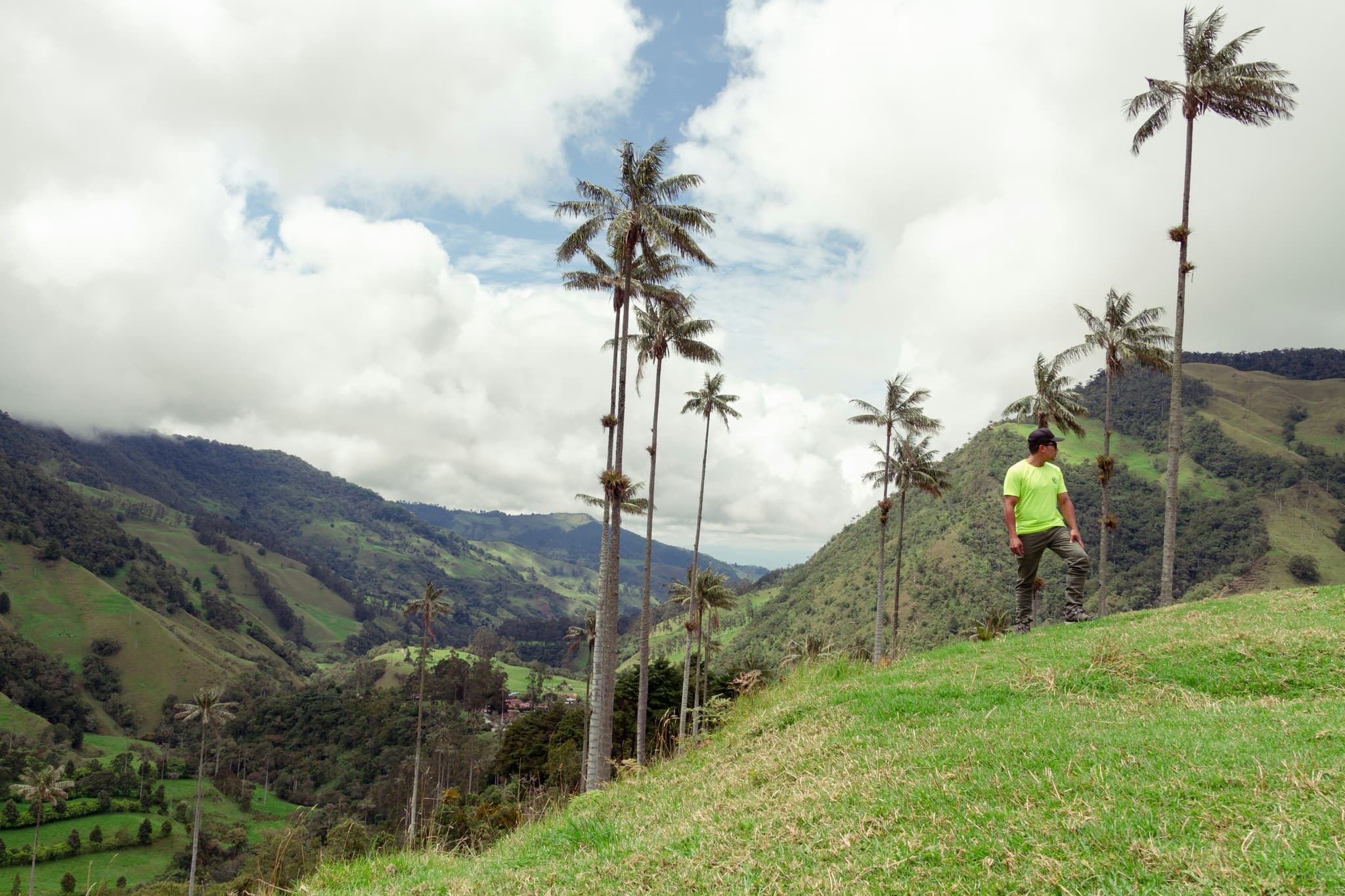 A man standing in Cocora Valley viewpoint on a hill