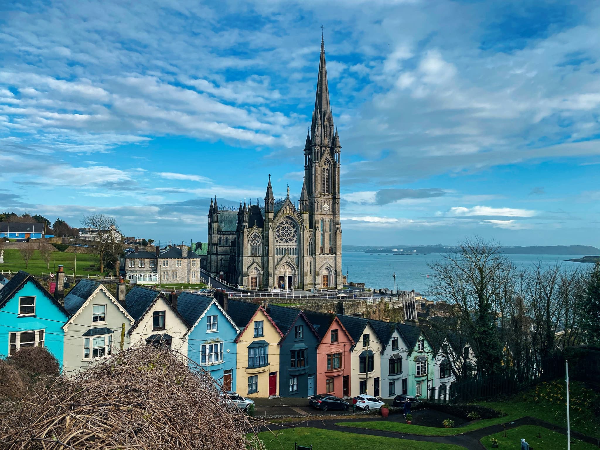 Colorful houses and cathedral in Ireland